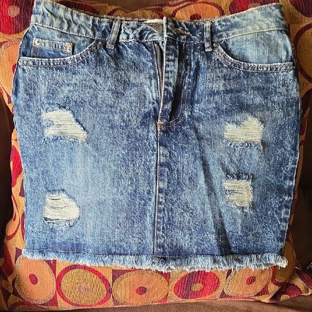Streetwear Society Blue Distressed Mini Skirt